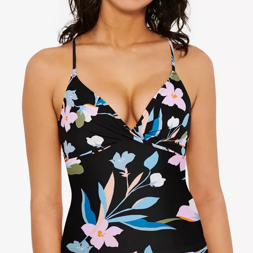 NWT Hula Honey Juniors Flourishing Floral Tankini Top Black SIZE MEDIUM
